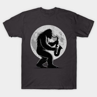 Saxophone Sasquatch Moon Believer Bigfoot Squatch Yeti Sax Player T-Shirt